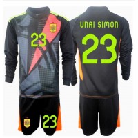 Camiseta España Unai Simon #23 Portero Segunda Equipación Replica Eurocopa 2024 para niños mangas largas (+ Pantalones cortos)